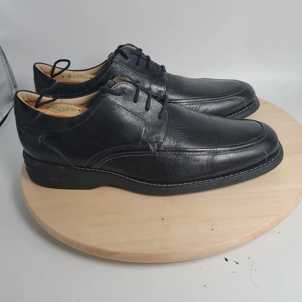 Men's 11 M JOHNSTON & MURPHY Black Leather Moc Toe Derby Comfort Dress Shoe